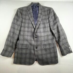 Arnold Brant Men's Blue Gray Plaid Wool Blend Sport‎ Coat Blazer Jacket Size 40R